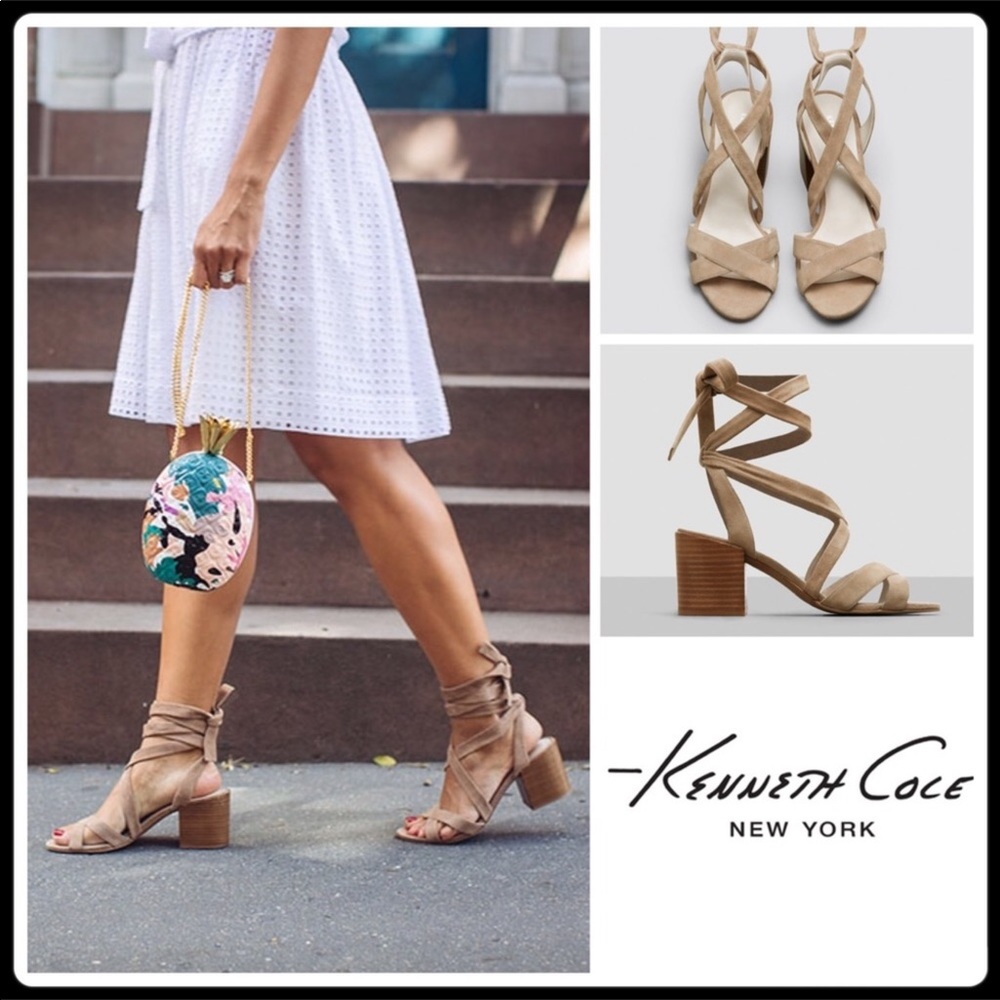 Kenneth Cole Suede Ankle Wrap Block Heels